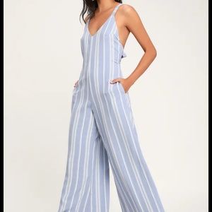 Lulus blue and white striped jumpsuit
